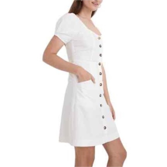 NWT Madewell Linen Blend White Puff Sleeve Mini Dress Size 14 - Picture 2 of 13